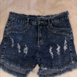 Dark denim ripped shorts